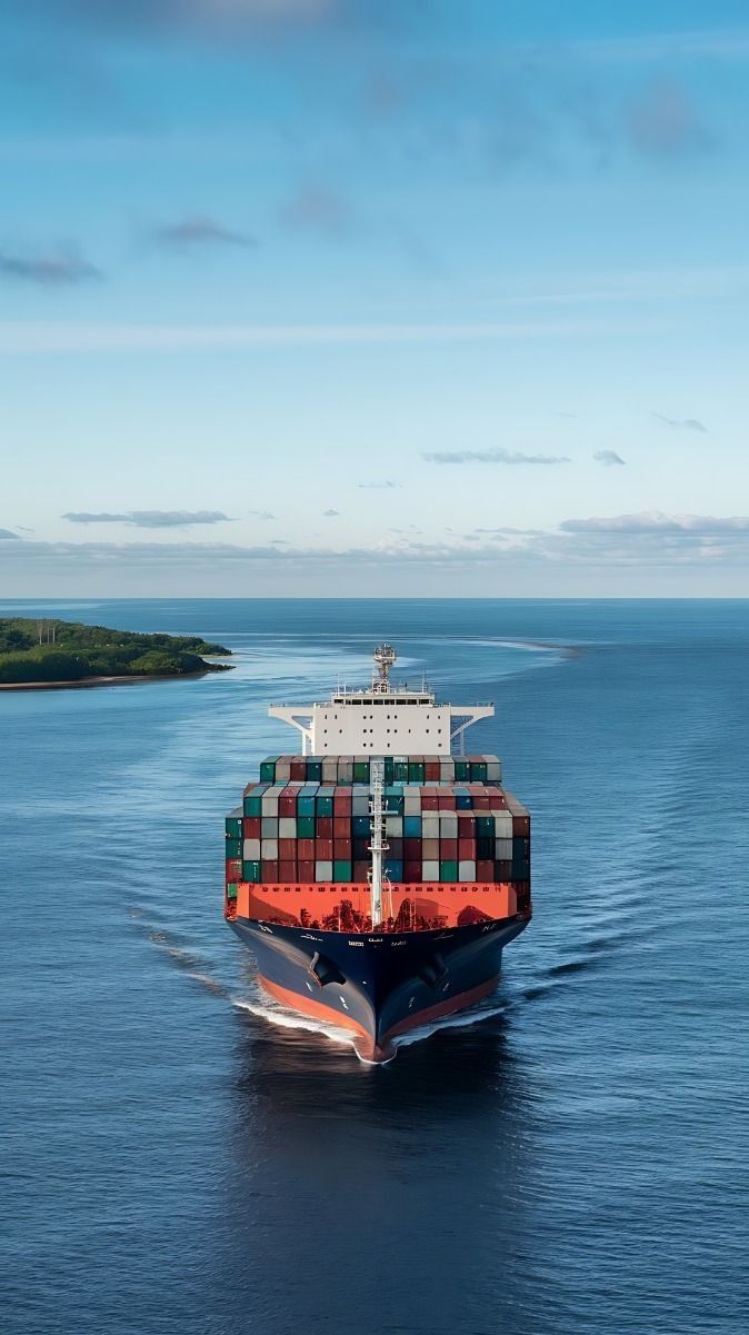 Container ship sailing at sea
