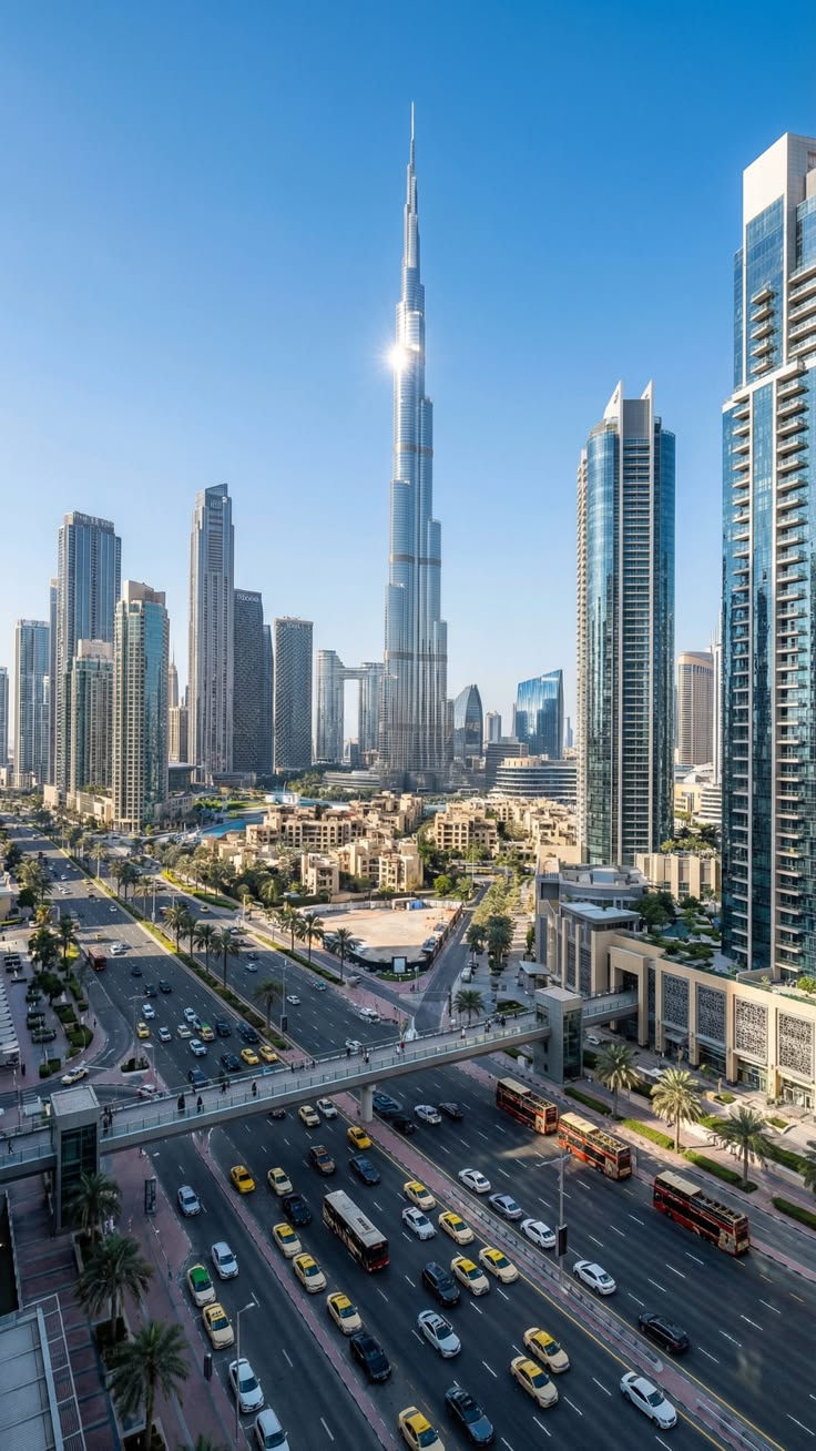 Downtown Dubai from above, with the Burj Khalifa