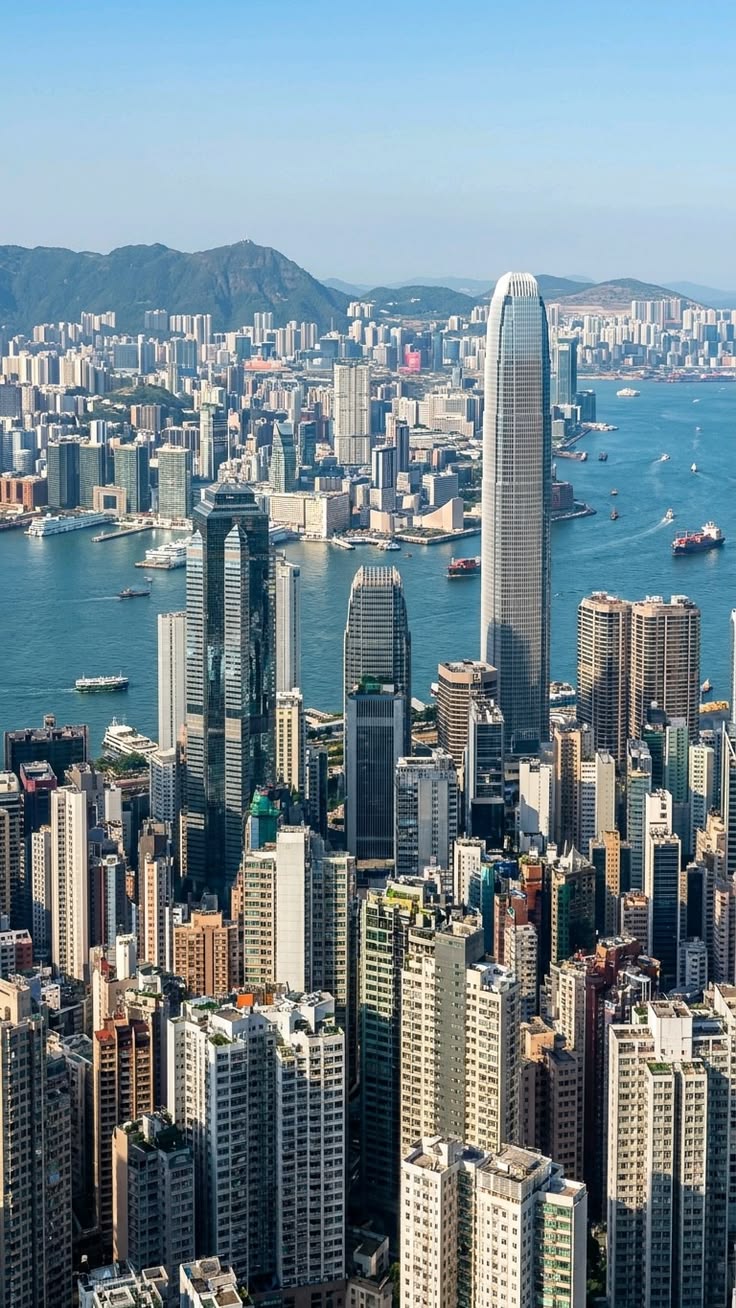 Hong Kong skyline and harbour from above